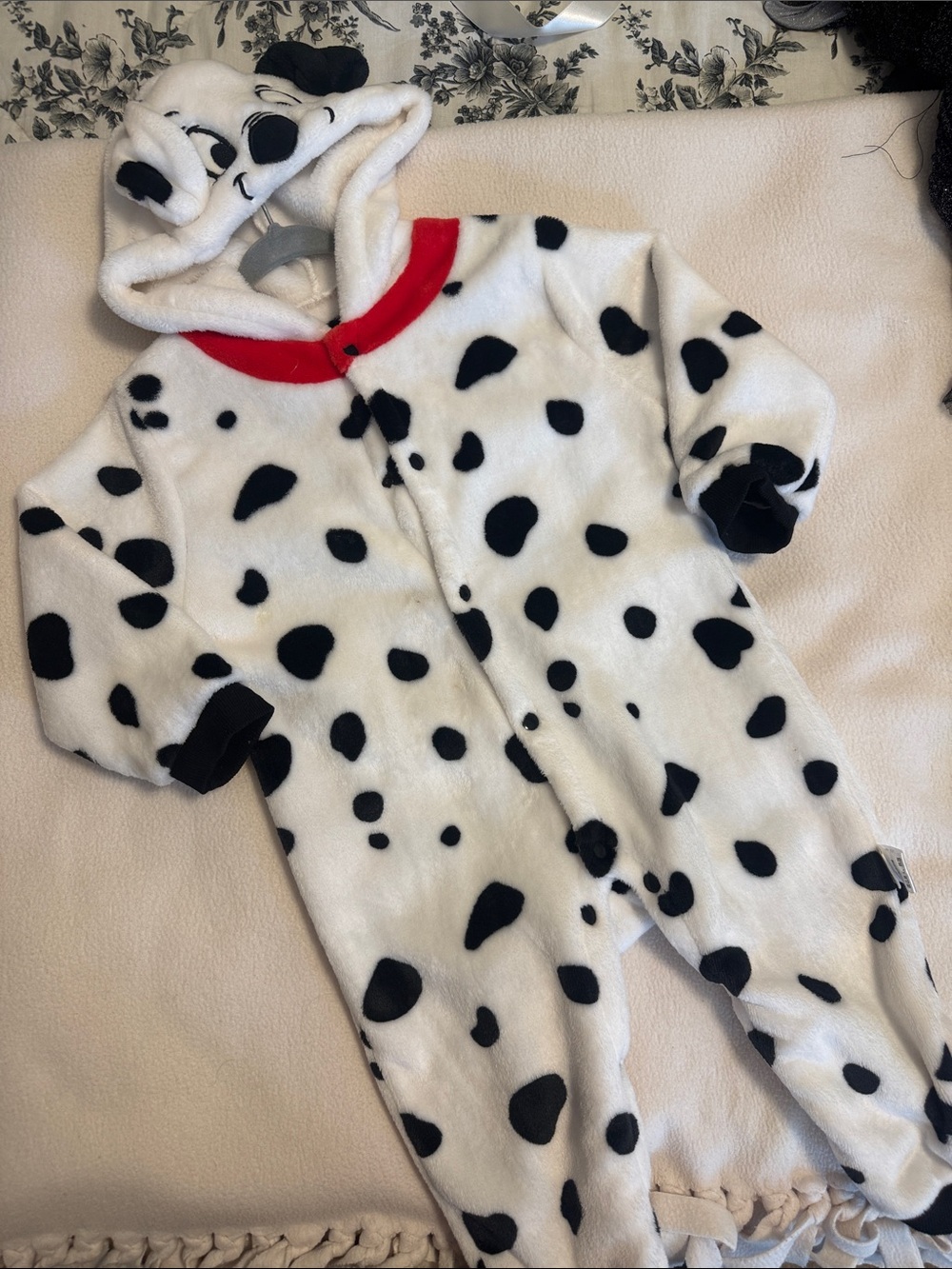 Kids Dalmatian Fleece One-Piece Romper - White with Black Spots